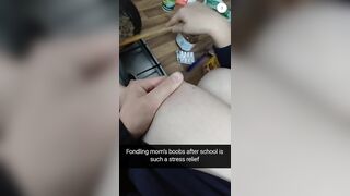 Mommy Son Snapchat: I've always played with Mom's tits, ever since I was a baby. So happy she still lets me do it