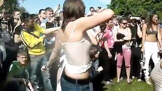 Tits out at Russian wet T-shirt contest - Naked On Stage