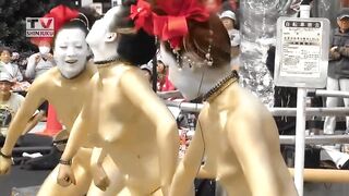 Gold Painted Asians with Bouncy Boobs in G-Strings
