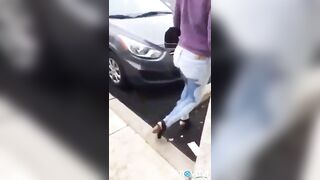 Pissing her panties during the time that walking to the car