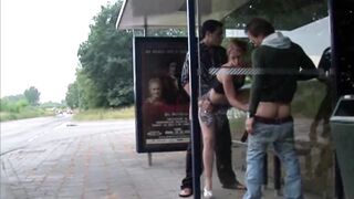 angel Gets The one and the other Ends Filled At A Public Bus Shelter