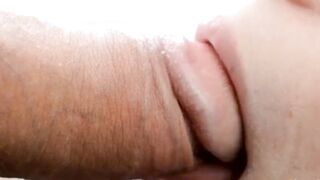 Licking Cock: Up close licking and taking a fan's cum in her throat