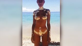 Pretty Honeys at the Beach: Golden bikini