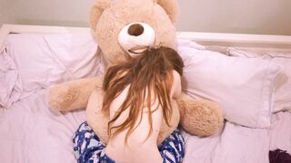 Shy girl grinds on teddy - Lucky Bear