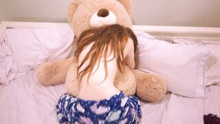 Fortunate Bear: Shy gal grinds on teddy