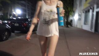 Mia Exhib: Casual walk bottomless and barefoot in public