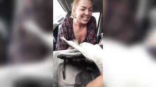 Auntie giving a blowjob on the car